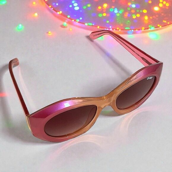 Quay Real Me Sunglasses Geometric Pink Ombre Frame Brown Lens NWT And Case main image 15